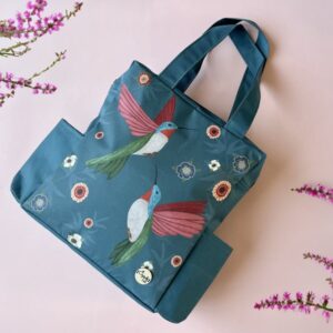 Totebag con bolsillos - Colibrí (petróleo)