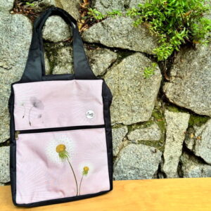 Bolso de profe - Diente de león fondo rosa (negro)